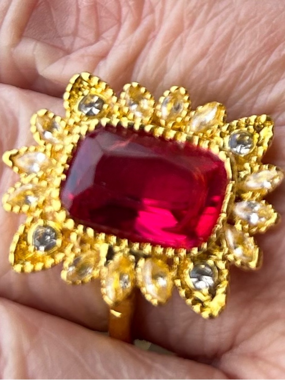 Gold plated Red Gem Statement Ring - Picture 7 of 7